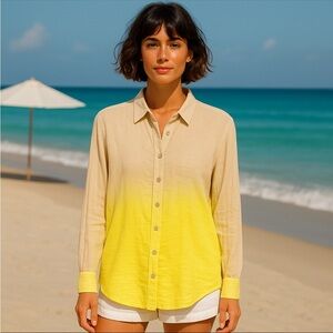 Electric & Rose Womens Farrah Sunset Gauze Button Up Khaki & Lemon Size XS